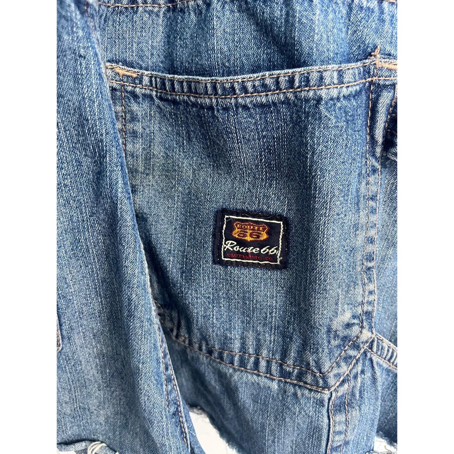 Route 66 Denim Overalls Shorts Women L Vintage Distressed Carpenter Utility