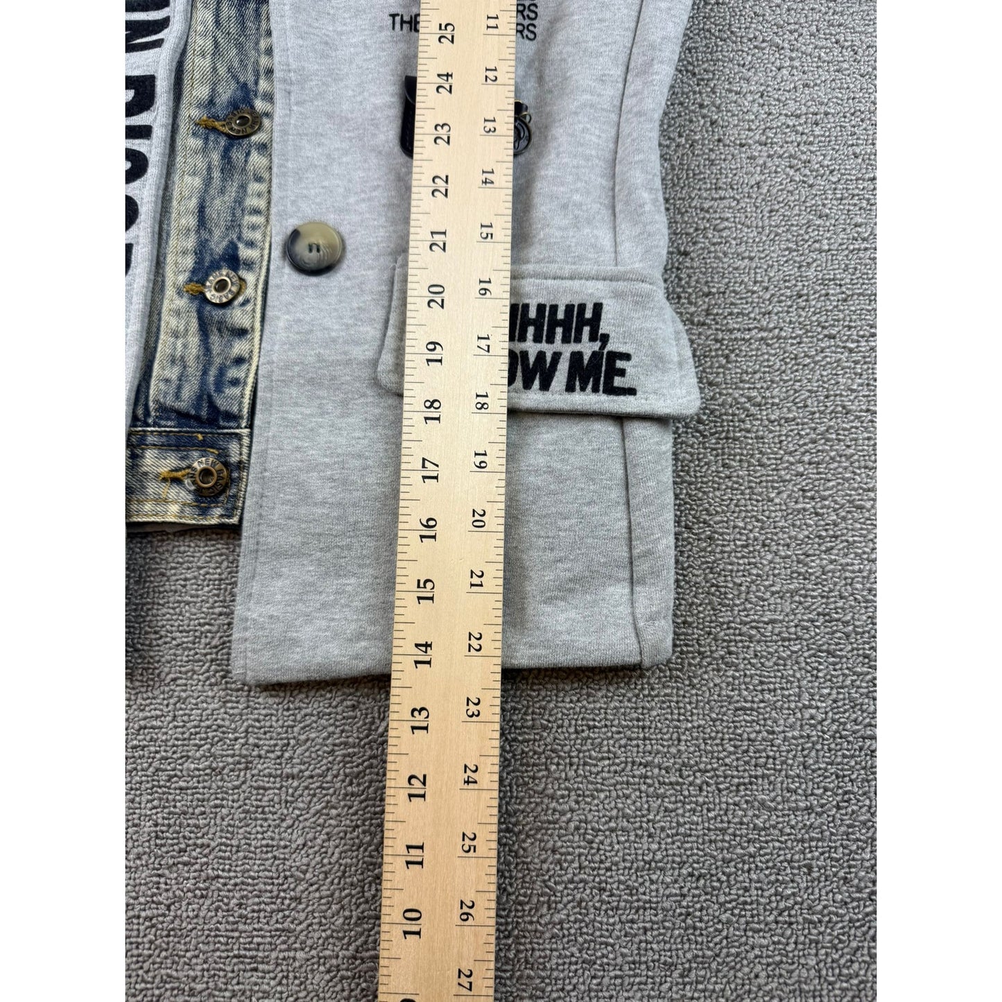 Peace Love & Seven Seventy Women's Small Graphic Patchwork Art Denim Mix Jacket