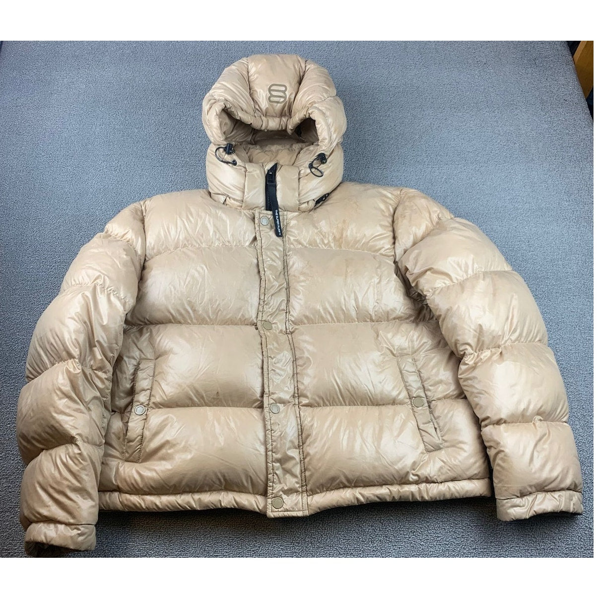 Aritzia The Super Puff Womens Large Tan Hooded Quilted Puffer Down Coat