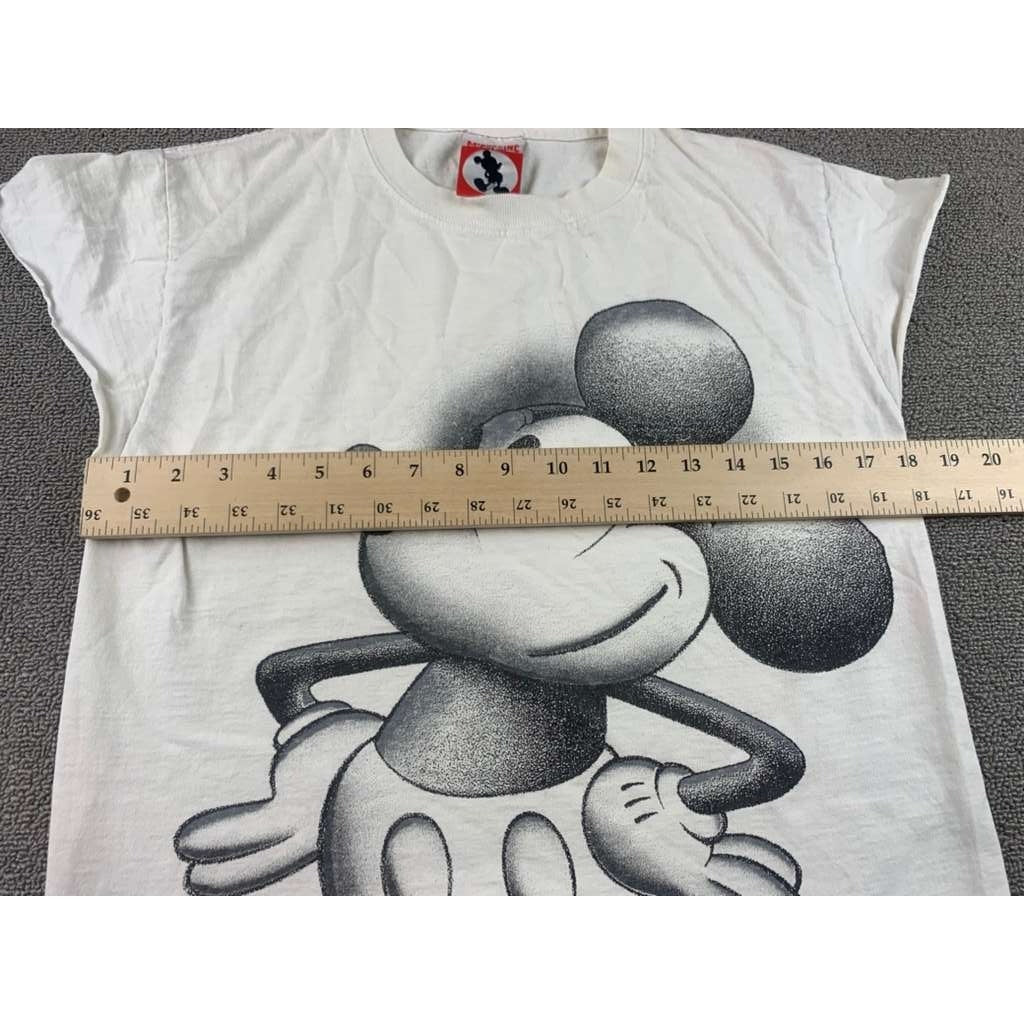 Disney Mickey Inc Theme Parks Tee Medium White Big Face 90s Vintage USA