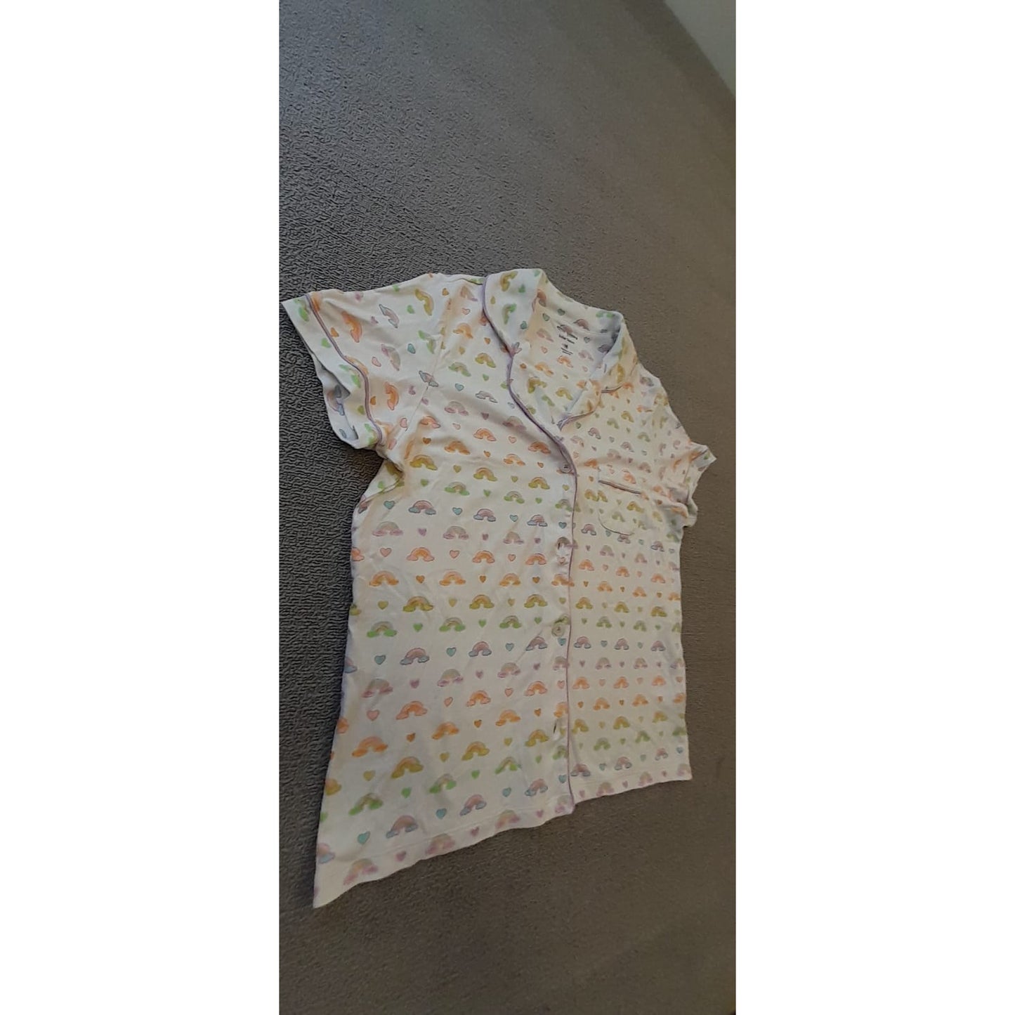 Stoney Clover X Roller Rabbit Women's M White Rainbow Hearts Print Pajama Shirt Top