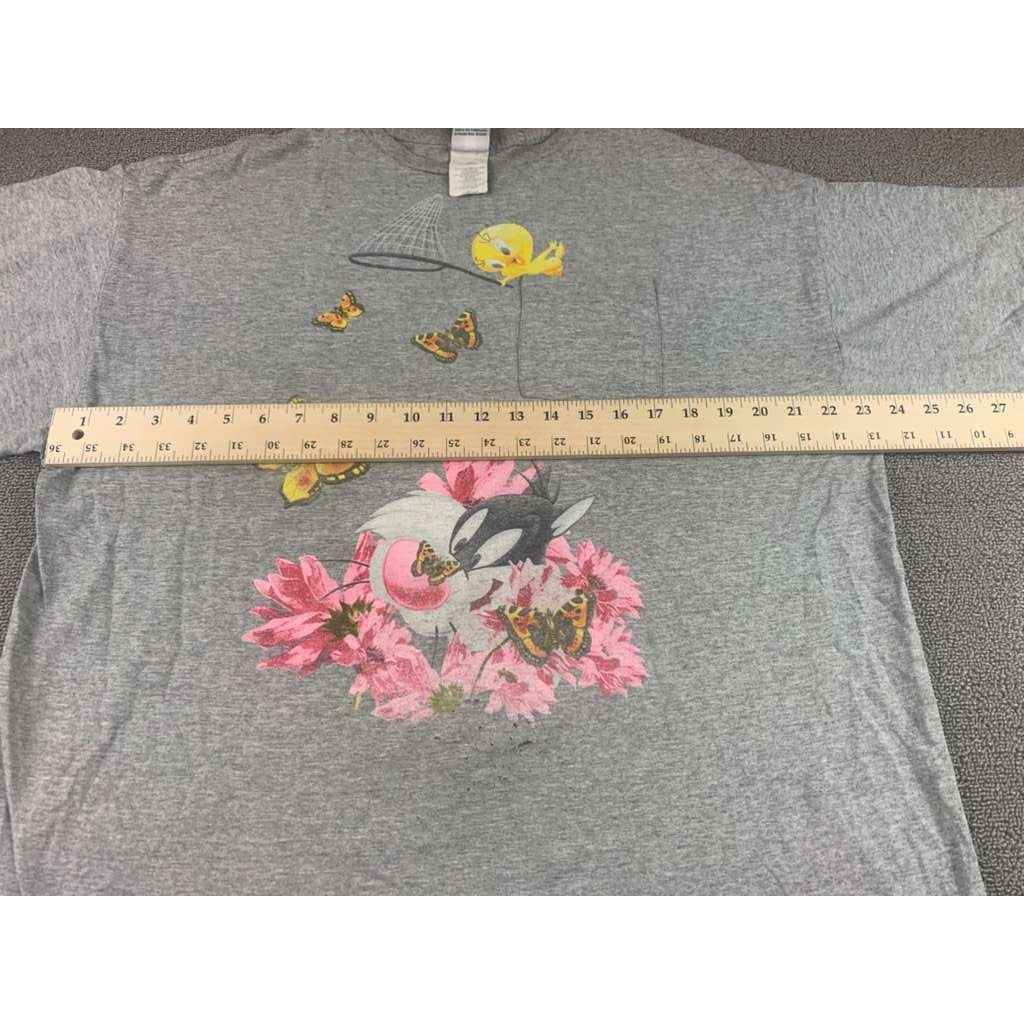 Y2K Looney Tunes T Shirt Men XL Gray Tweety Sylvester Graphic Short Sleeve