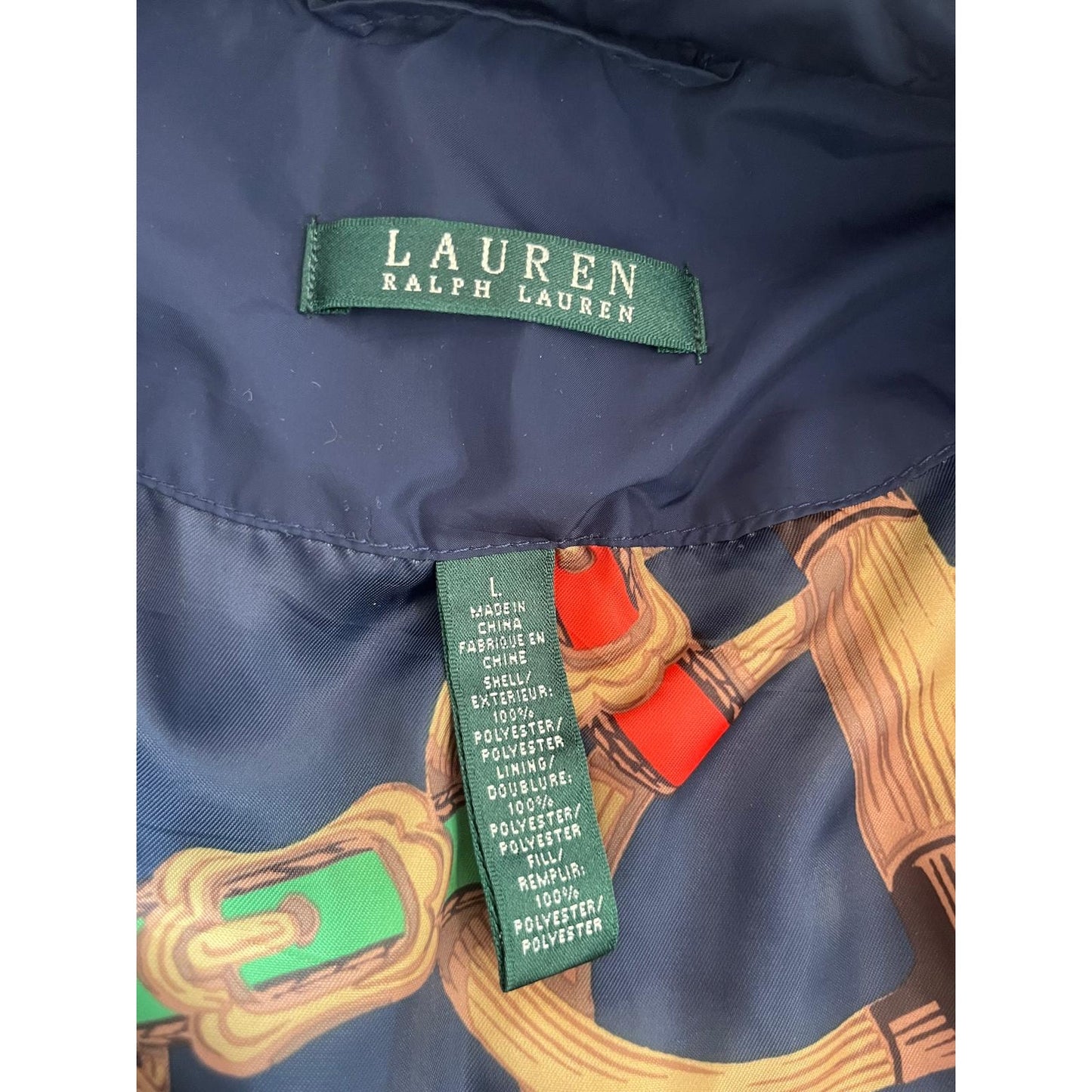 Lauren Ralph Lauren Jacket Women L Blue Quilted Equestrian Chain Liner