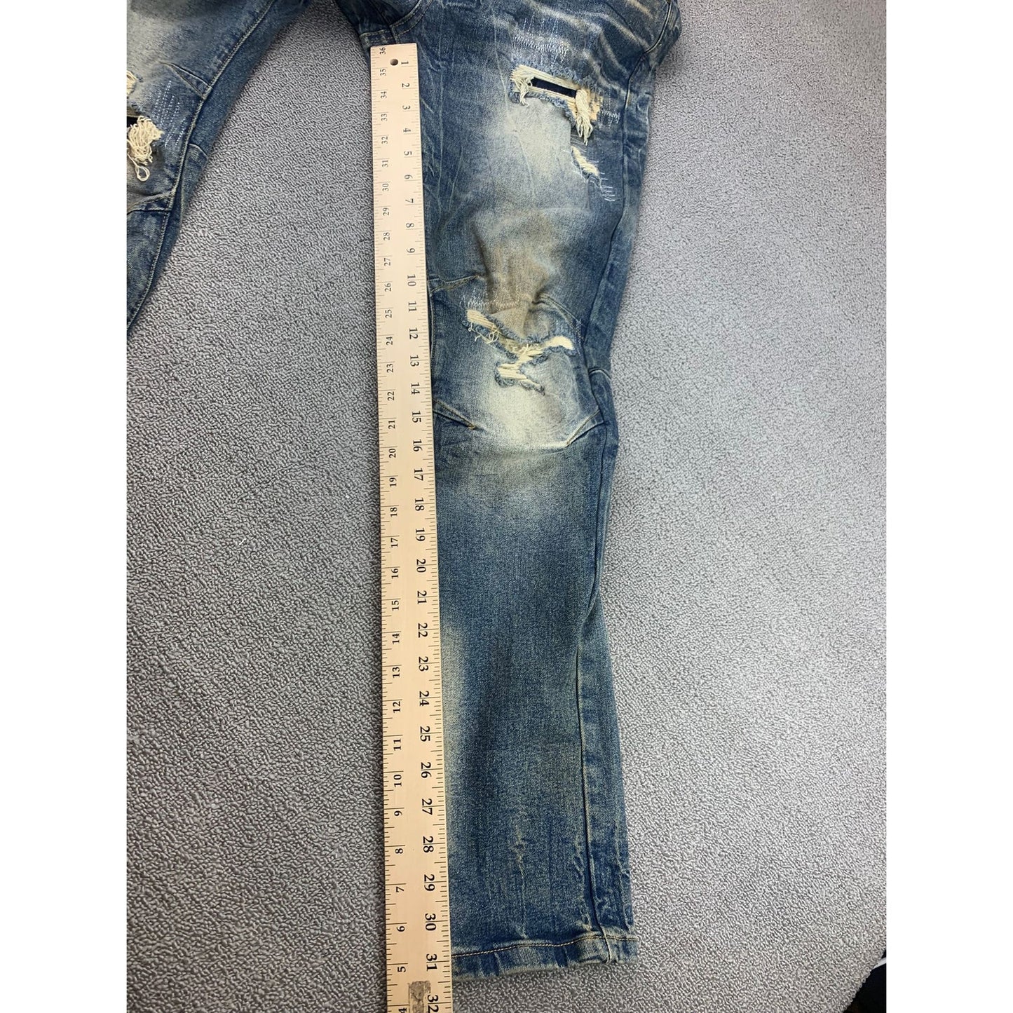 Woolf Men's 34x32 Slim-fit Jeans Blue With A Fashionable Cut-Up Design