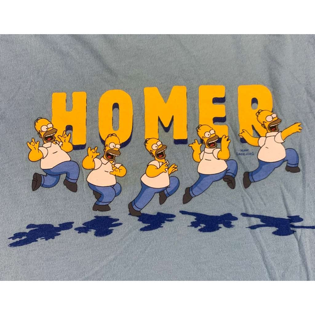 Vintage The Simpsons Men XL Cotton Light Blue T Shirt Homer Simpson Frolicking