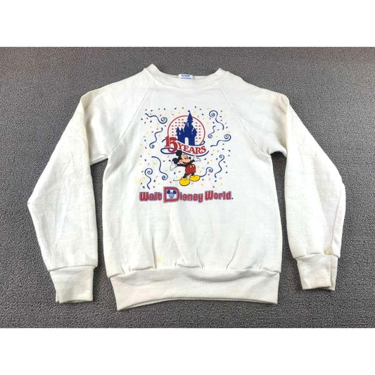 Vintage 1986 Disney Women's L White Sweatshirt 15 Years Walt Disney USA Made