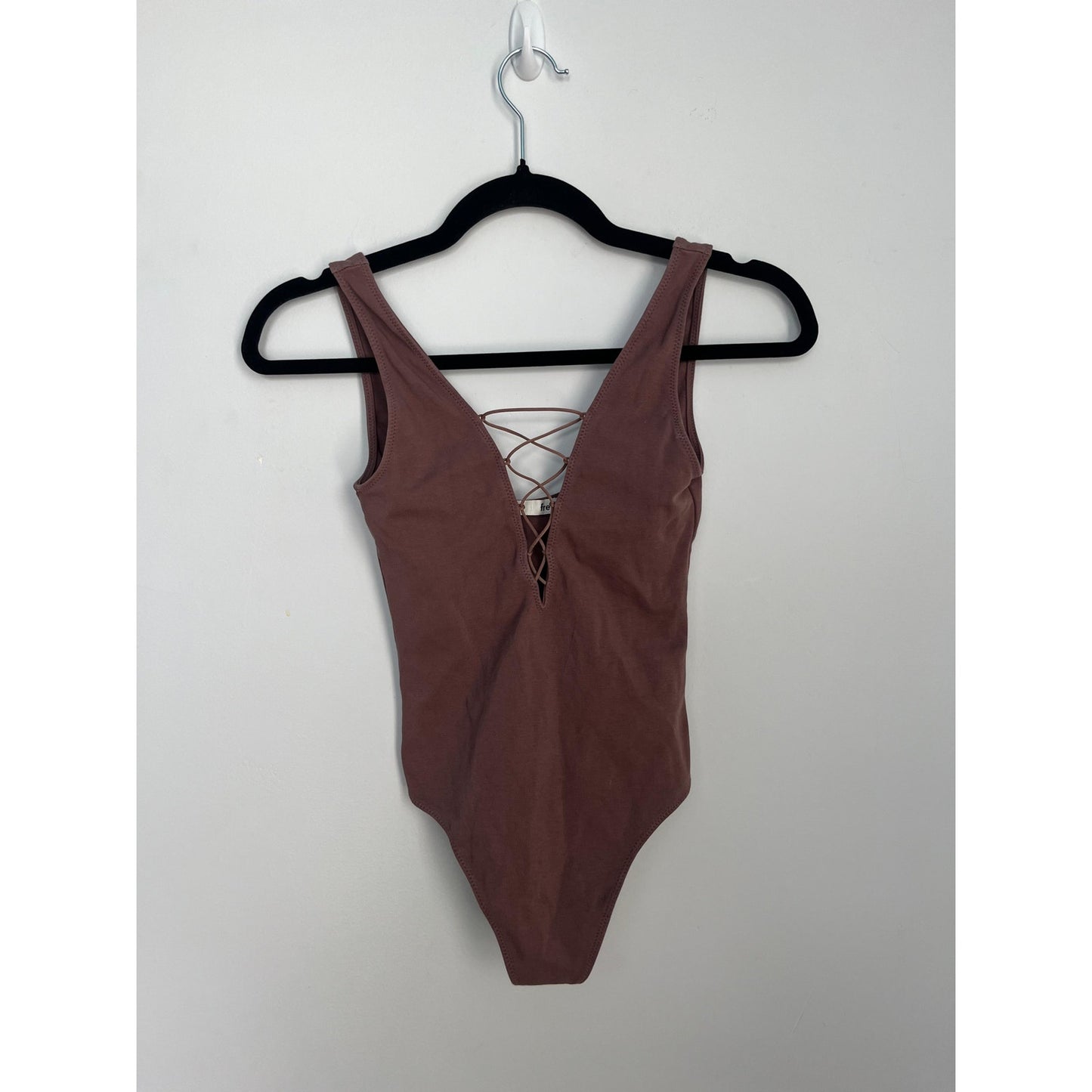 Wilfred Free Bodysuit Women XS Mauve Stretch Ribbed Open Back