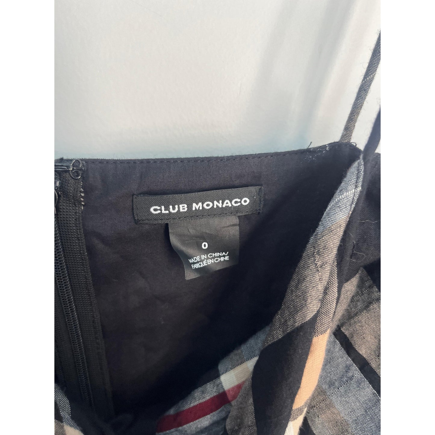 Club Monaco Plaid Romper Women 0 Black Tan Bow Tie Front Spaghetti Strap