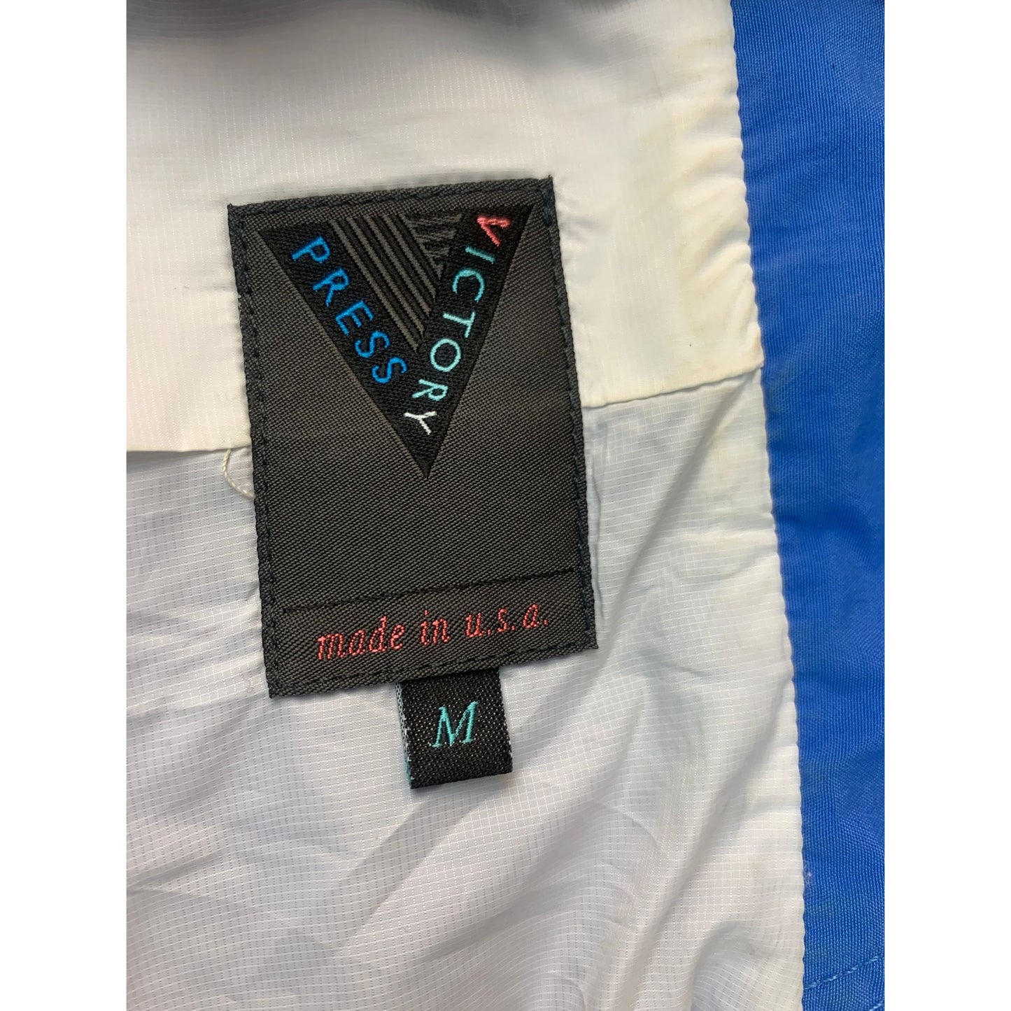 Press Victory Men's Medium Blue Pullover Anorak Hooded Windbreaker Made in USA