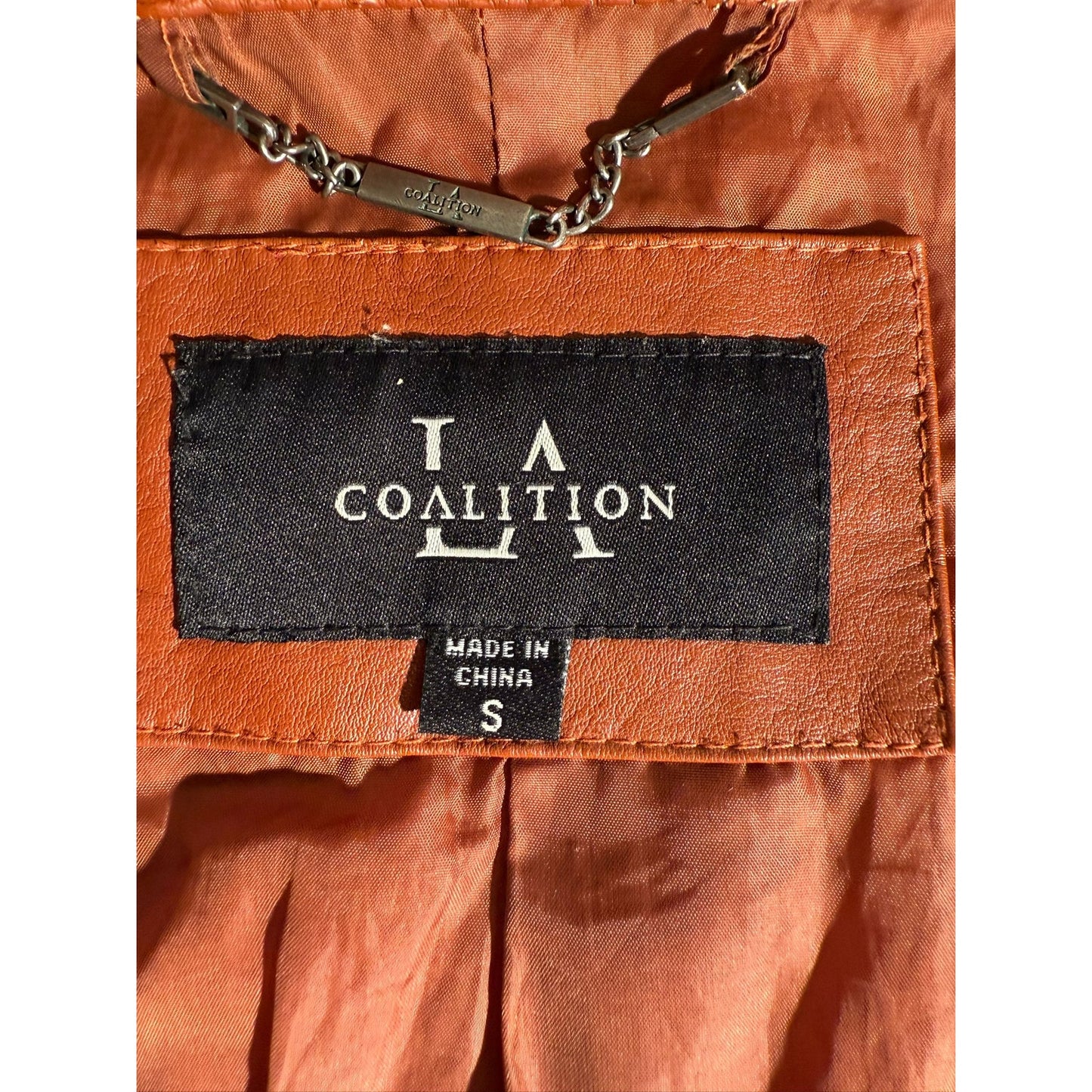 Coalition LA Quilted Faux Leather Moto Jacket Women Small Brown
