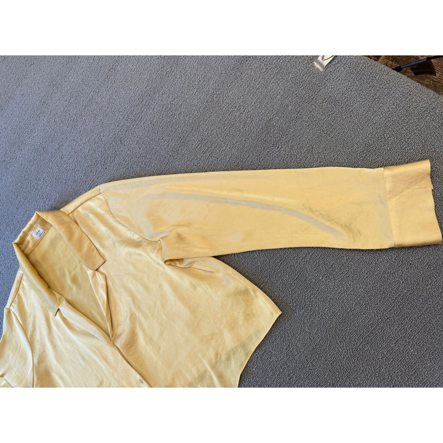 WILFRED Women's XL Yellow Tie-Front Satin Blouse with Long Sleeves and Button-Up Top