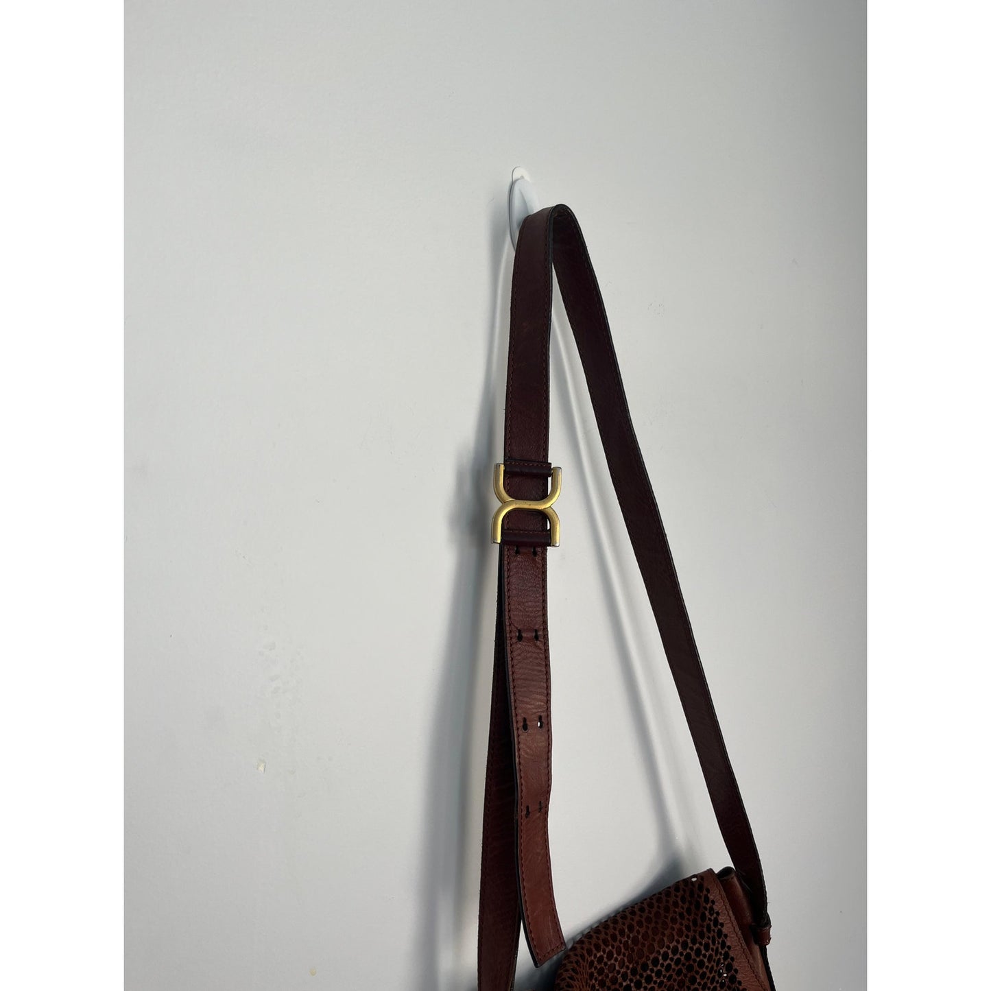 Chloe Crossbody Bag Women Brown Perforated Leather Saddle Flap