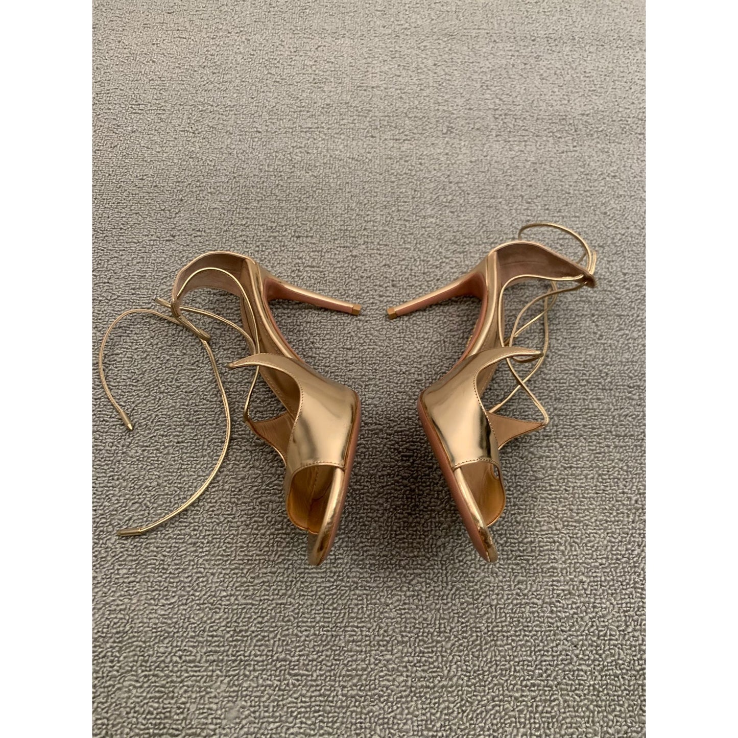 Aquazzura Gold Leather Leather Sofia Open Toe Ankle Tie Sandals Size 38