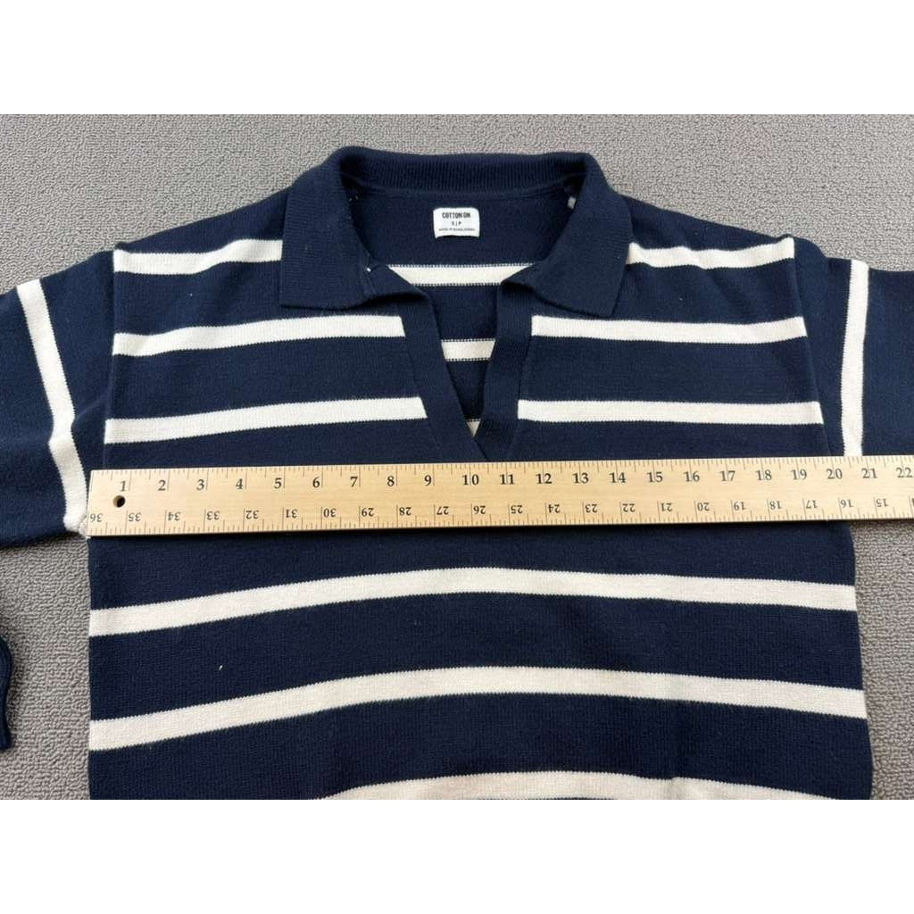 Cotton On Lux Collared Polo Sweater Women S Navy White Stripe Cropped Preppy