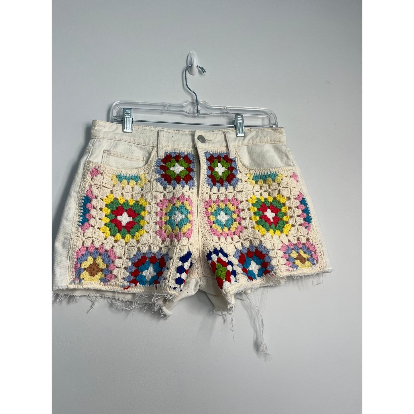 BlankNYC Crochet Patch Shorts Women 28 Colorful Knit Festival Boho
