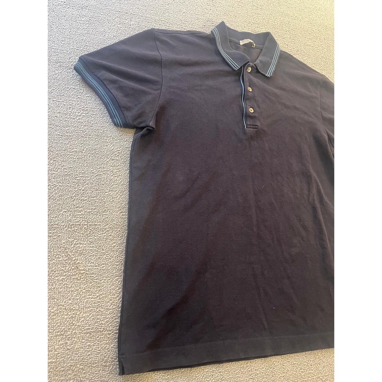 Bottega Veneta Mens 50 Black Polo Shirt Blue Trim Made In Italy