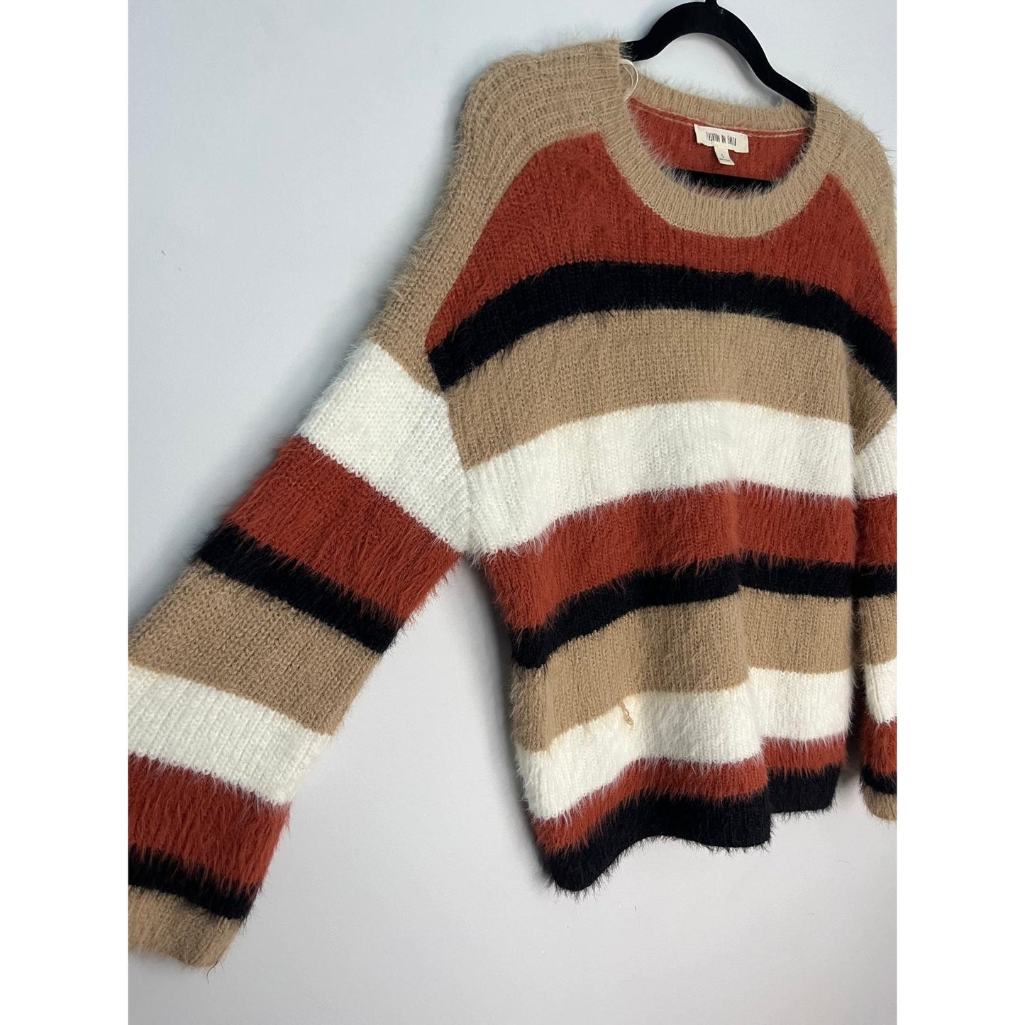 Fashion On Earth Striped Fuzzy Sweater Women S Multicolor Soft Knit Pullover