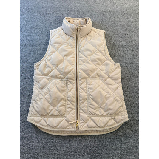 J.Crew Womens Medium Cream Quilted Full Zip Puffer Vest Jacket