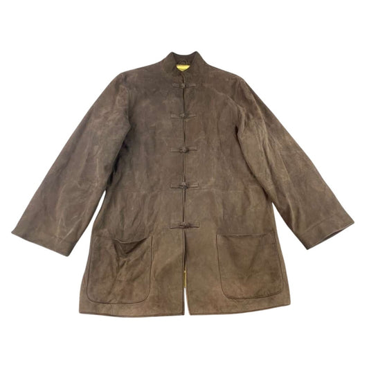 Shanghai Tang  Jacket Size 14 Brown 100% Suede Leather Silk Lining