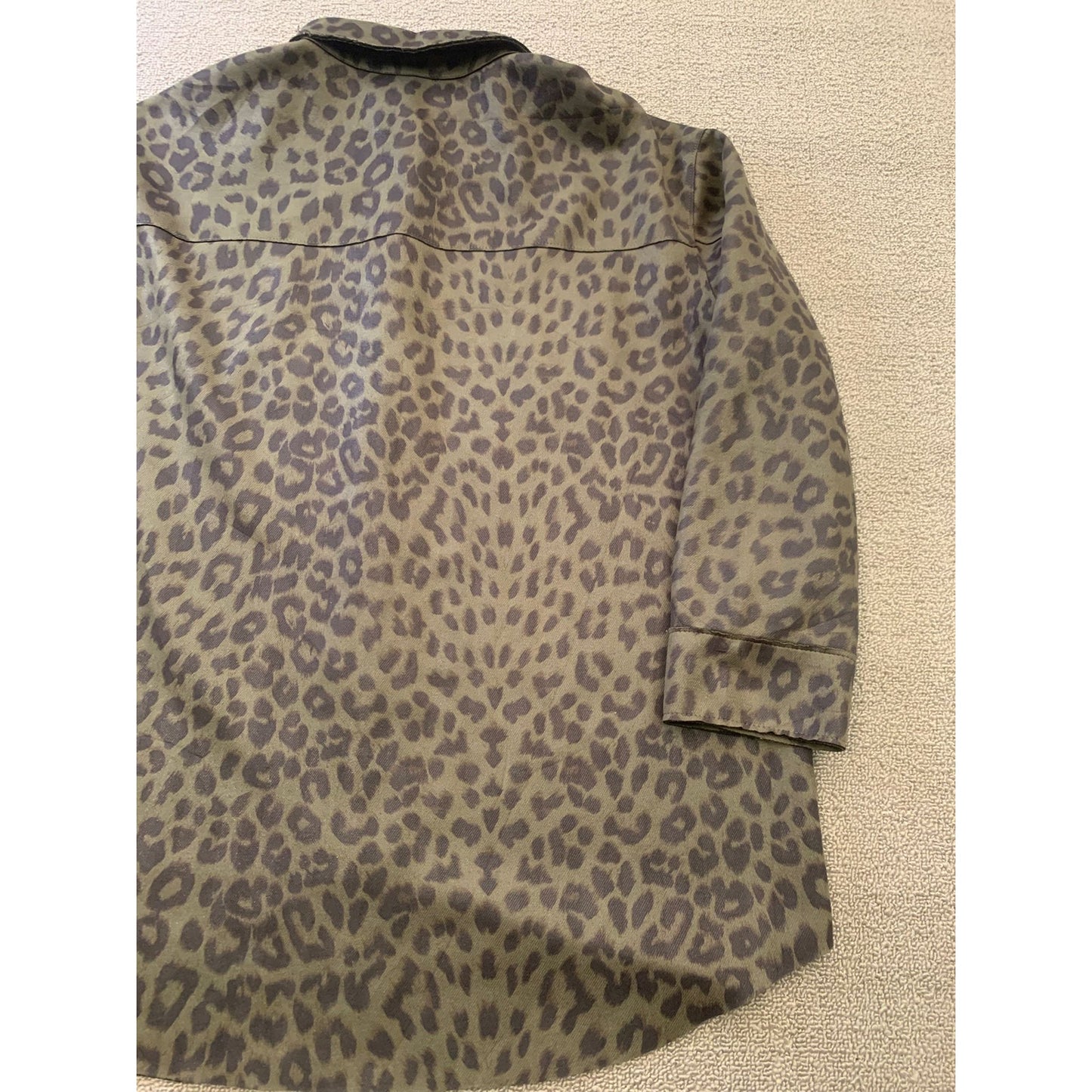 ZARA Women's Medium Olive Green Leopard Print Shacket