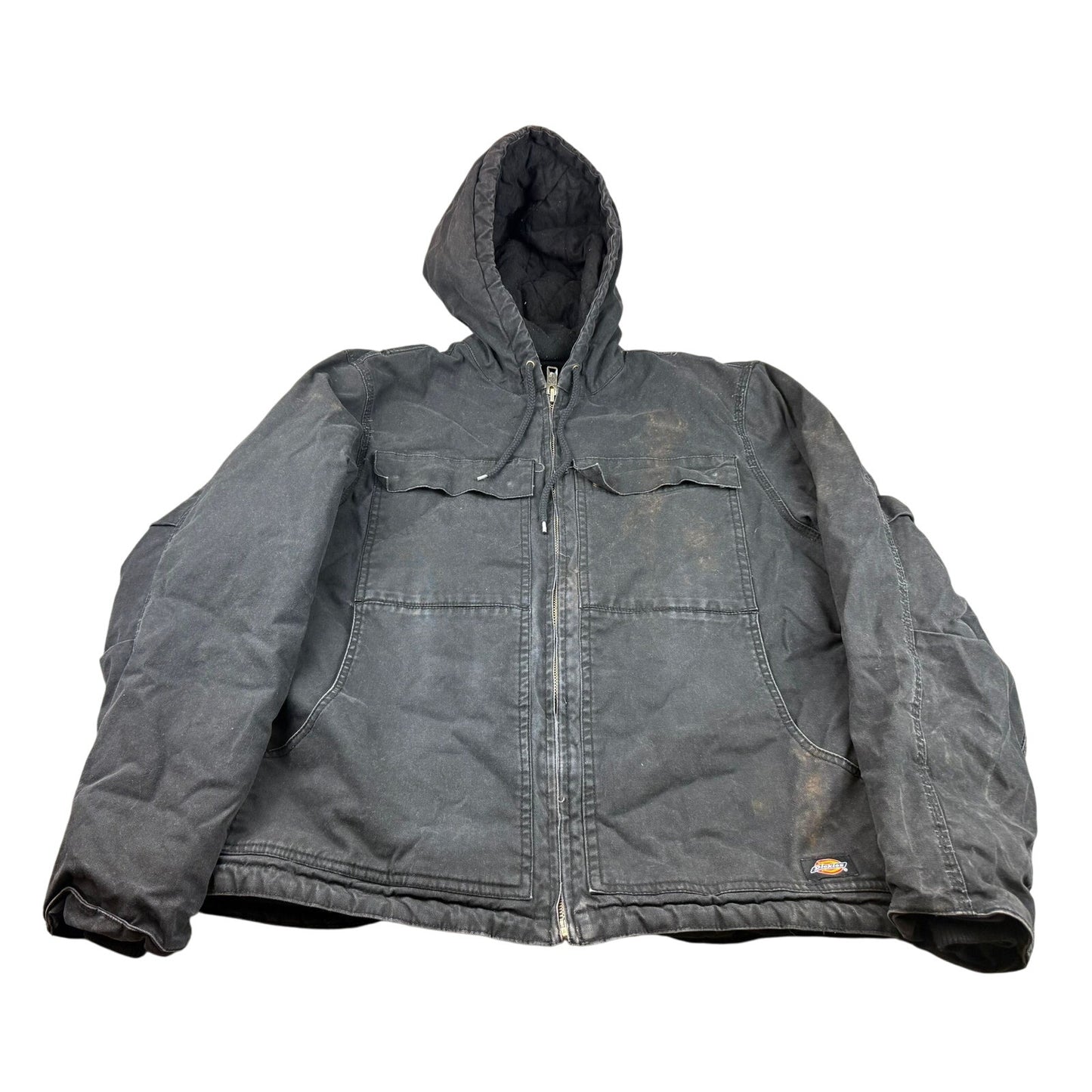 Dickies Work Wear Men's Size Large Black Full-zip Hooded Quilted Lined Jacket
