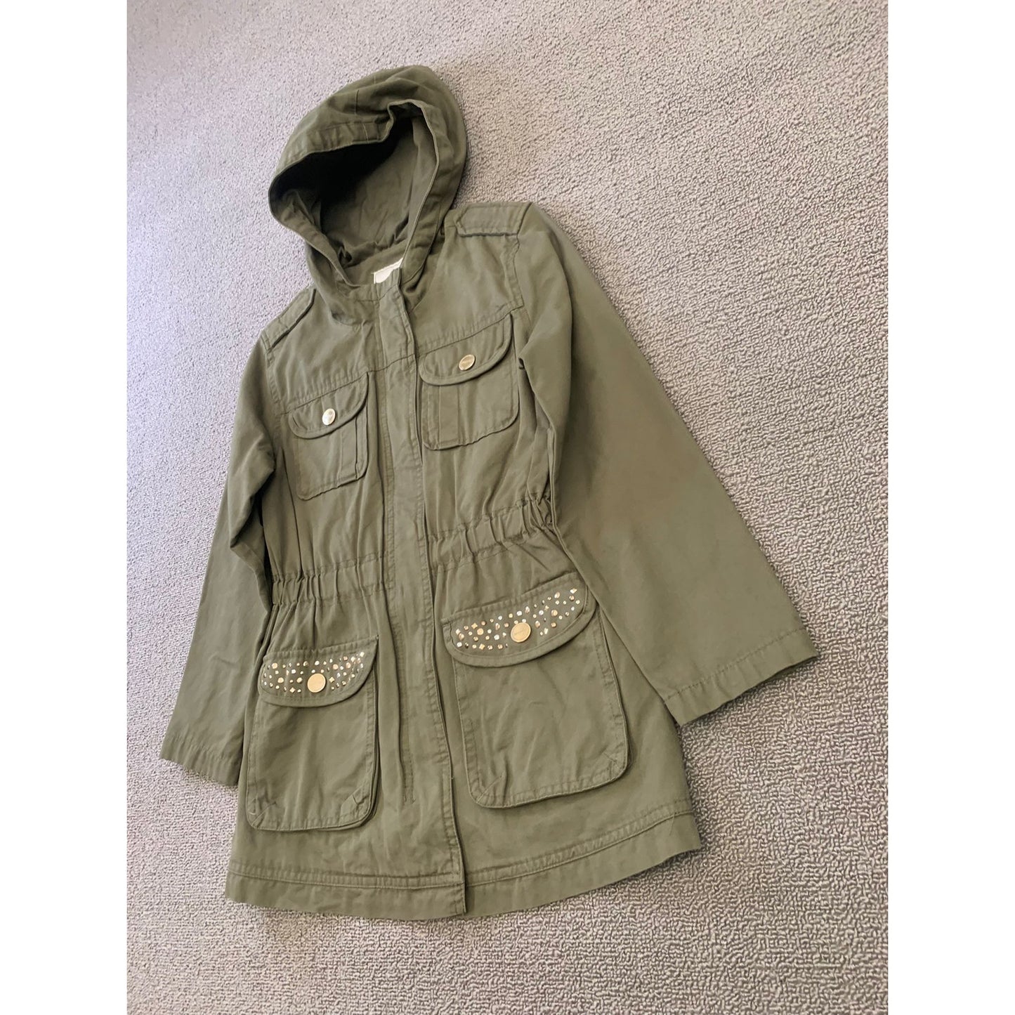 Mayoral Girl's Size 8 Olive Green Hooded Jacket With Studs