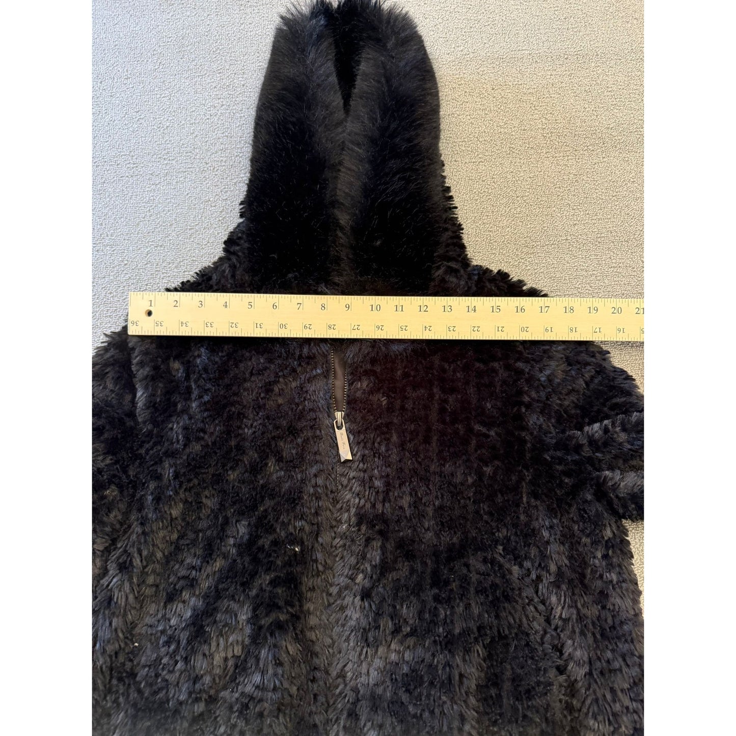 Belle Fare Women's L Large Black Faux Fur Hooded Zip Up Jacket Coat