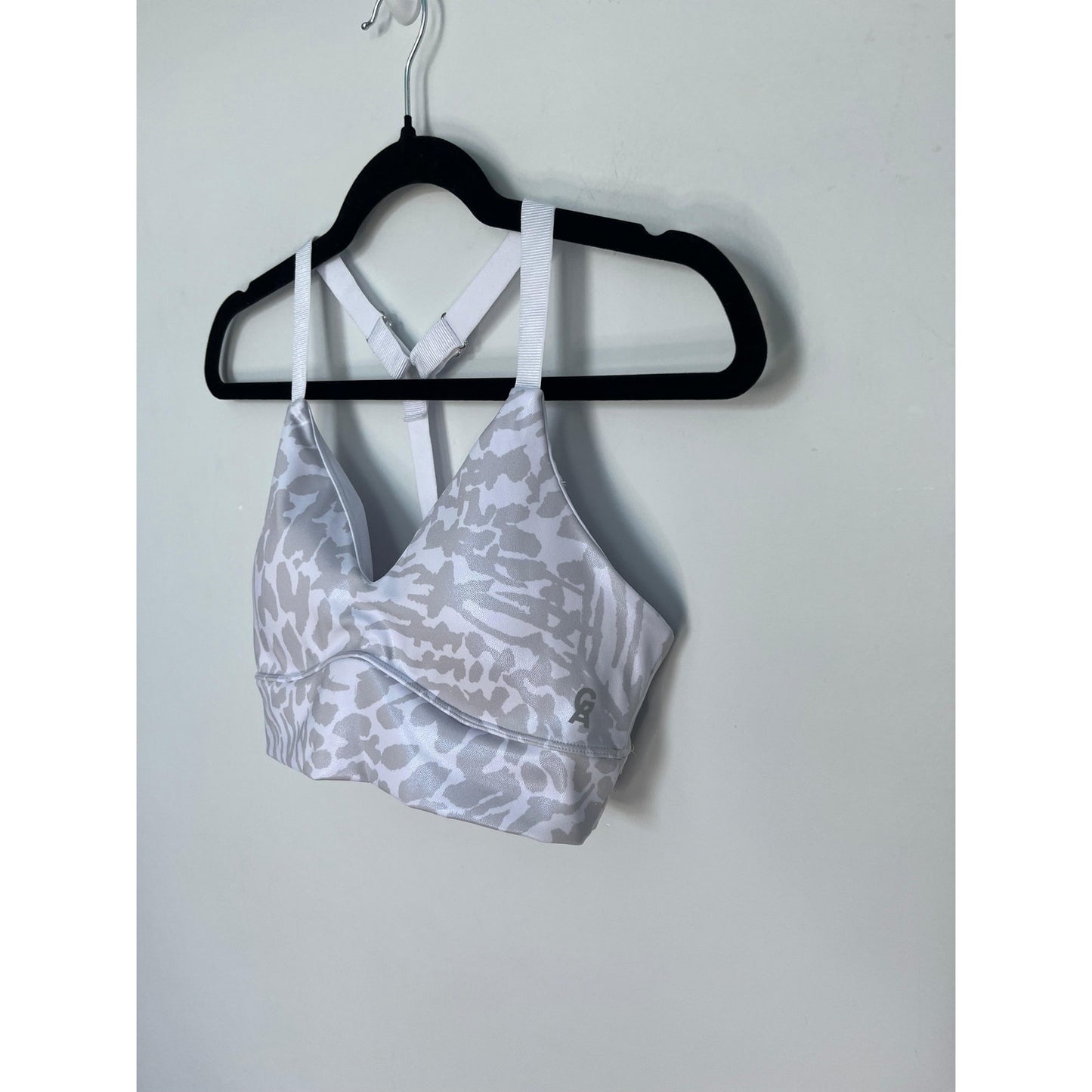 Good American Sports Bra Women Size 2 White Leopard Print Stretch Crossback