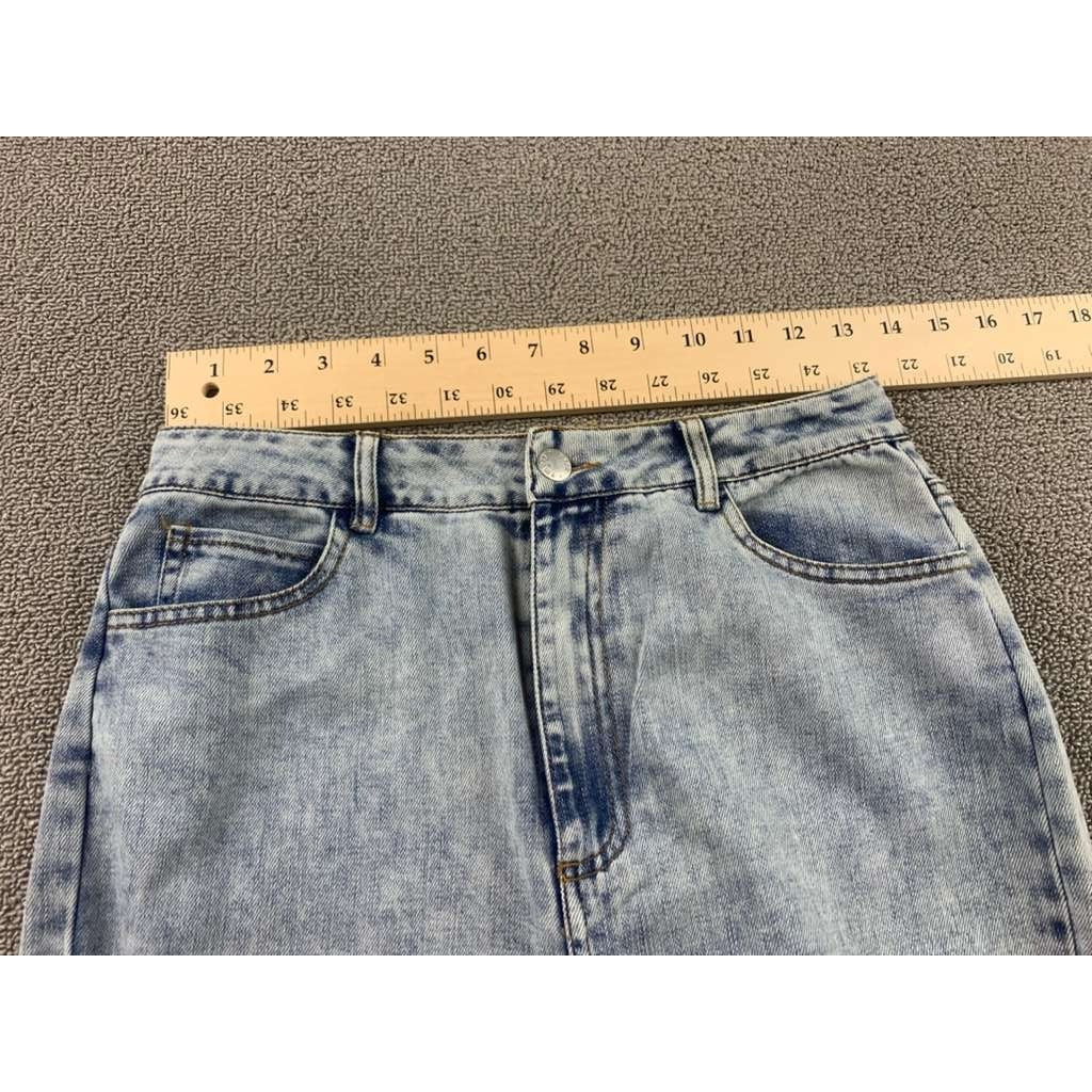 Emory Park Pants Women Size Medium Blue Jean 100% Cotton Split Hem