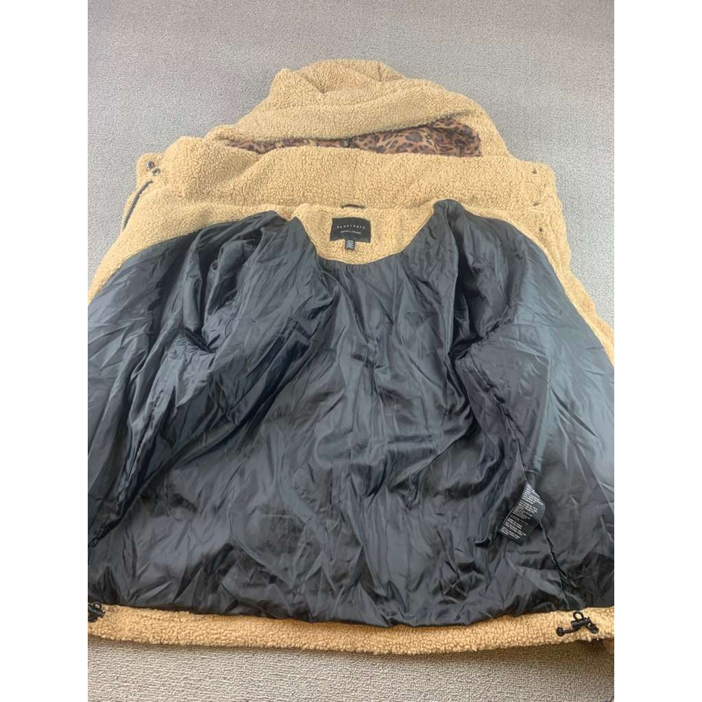 Sanctuary Sherpa Hooded Puffer Jacket Size M Teddy Bear Coat Faux Fur Tan