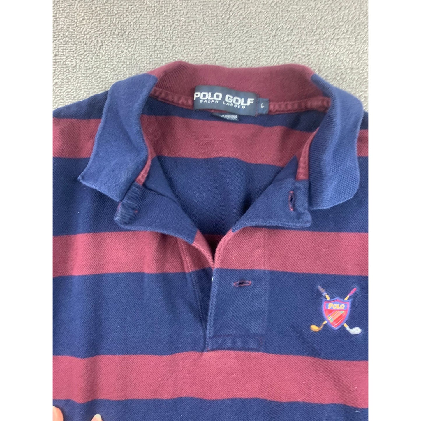 Polo Golf Ralph Lauren Polo Shirt Men's L Navy Burgundy Rugby Stripe Crest
