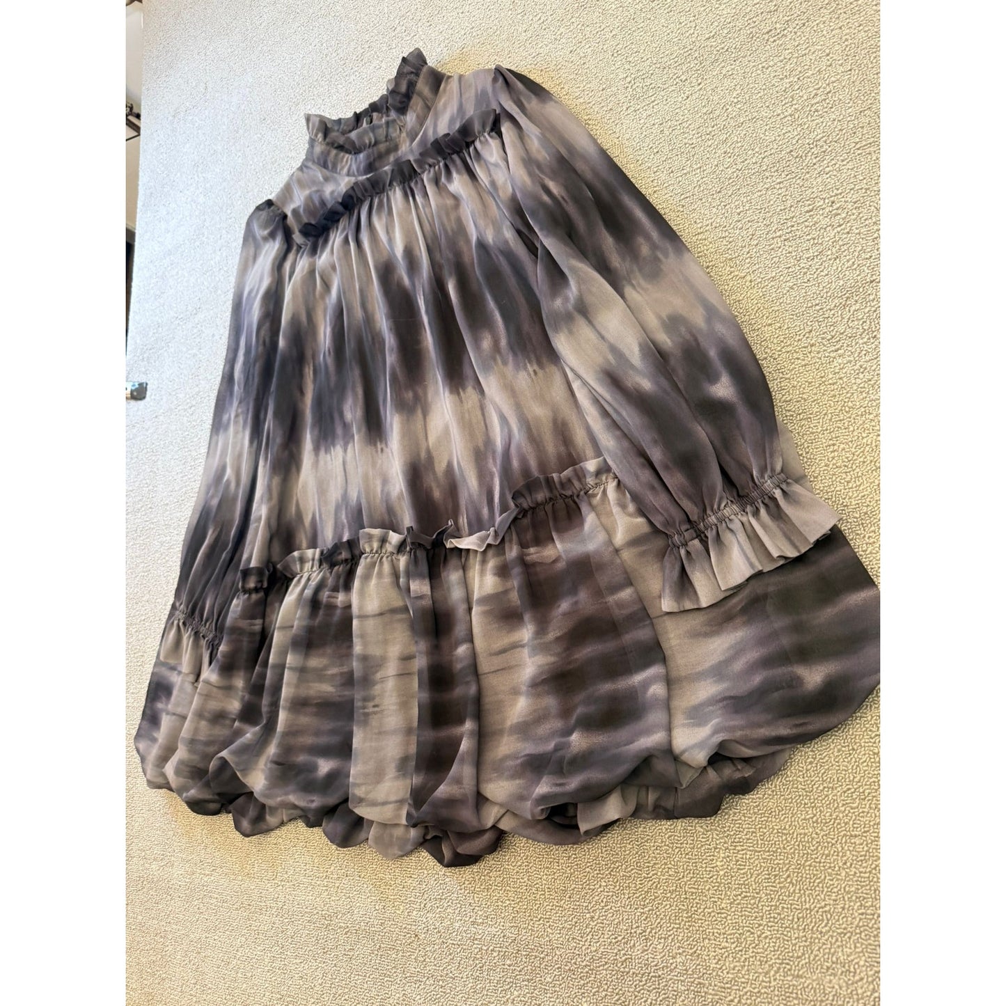 TOCCIN x DTA Women's 10 Black White Tie-Dye Ruffled Tiered Mini Dress