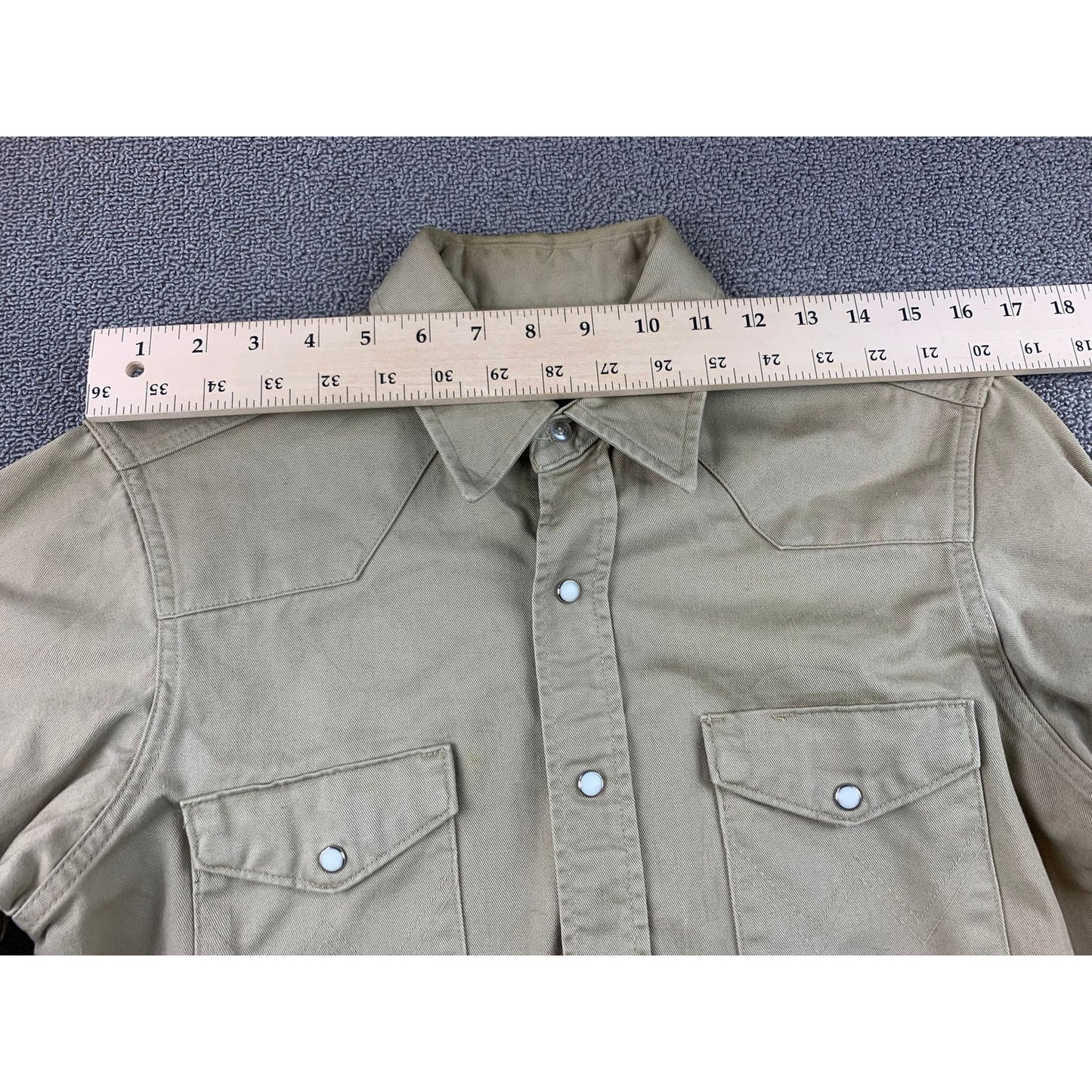 Wrangler Western Snap Shirt Mens 15 34 Khaki Beige Pearl Long Sleeve Regular Fit
