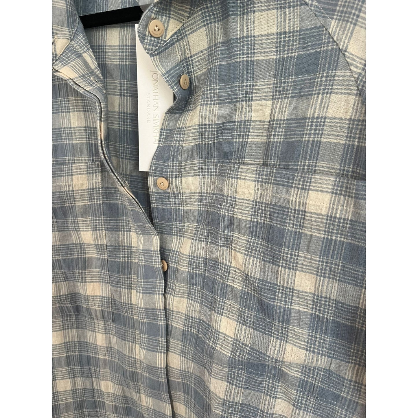 Jonathan Simkhai Dress Women XS Blue Plaid Half Sleeve Drop Waist Tunic NWT