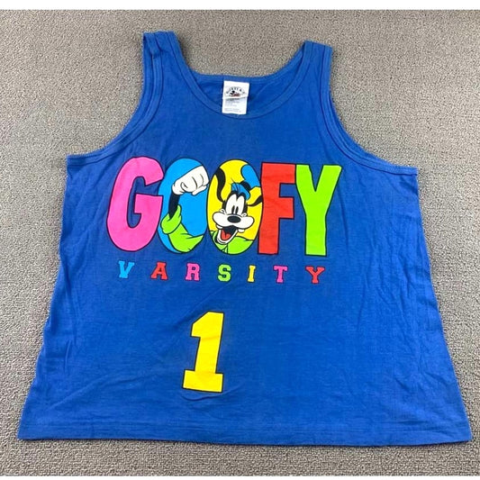 Disney Mickey & Co Goofy Varsity Tank Top Mens Large Blue 1 Graphic 90s Y2K