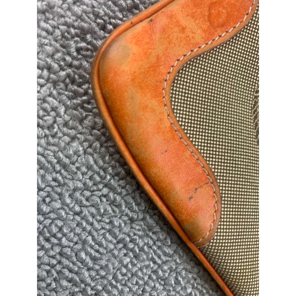 Authentic Prada Jacquard Pouch in Brown/Beige Canvas and Orange Leather Rare