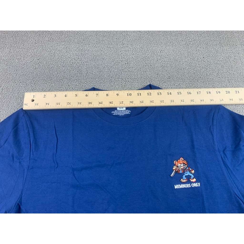 Members Only Mens M Blue Embroidered Bear Knife Scary Cotton Crewneck T Shirt