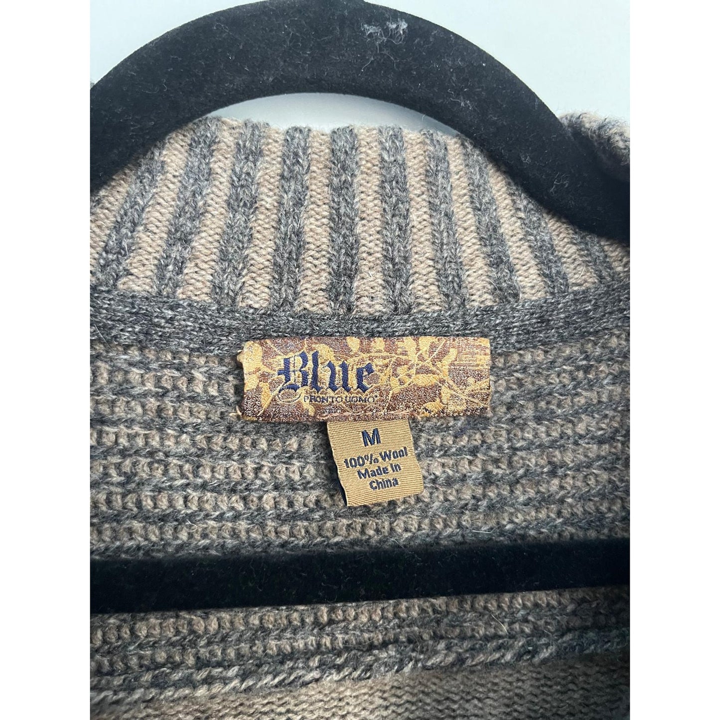 Blue by Pronto Uomo Wool Sweater Men M Gray Zip Neck Ribbed Trim Pullover