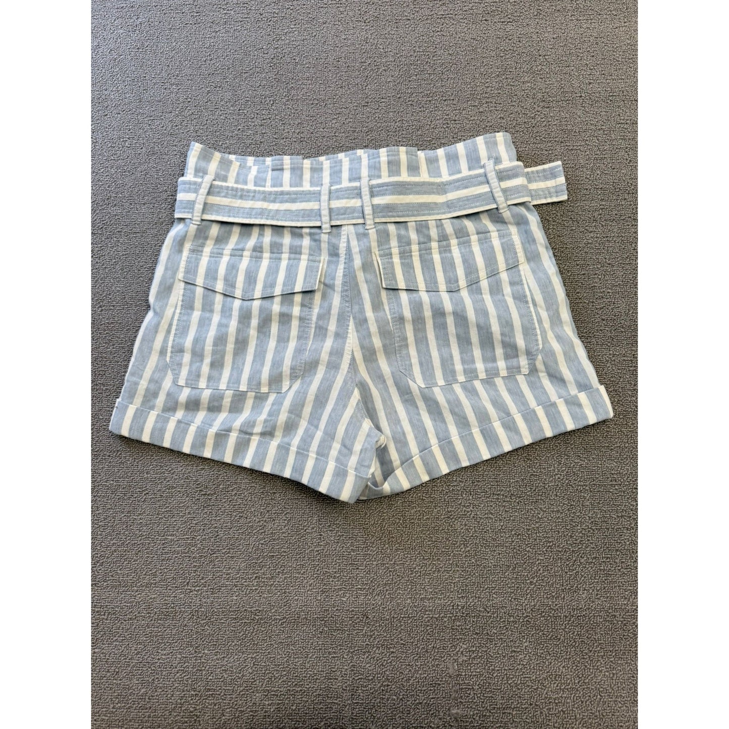 FRAME Women's 6 Casual Linen Blend Shorts Chambray Light Blue Stripe