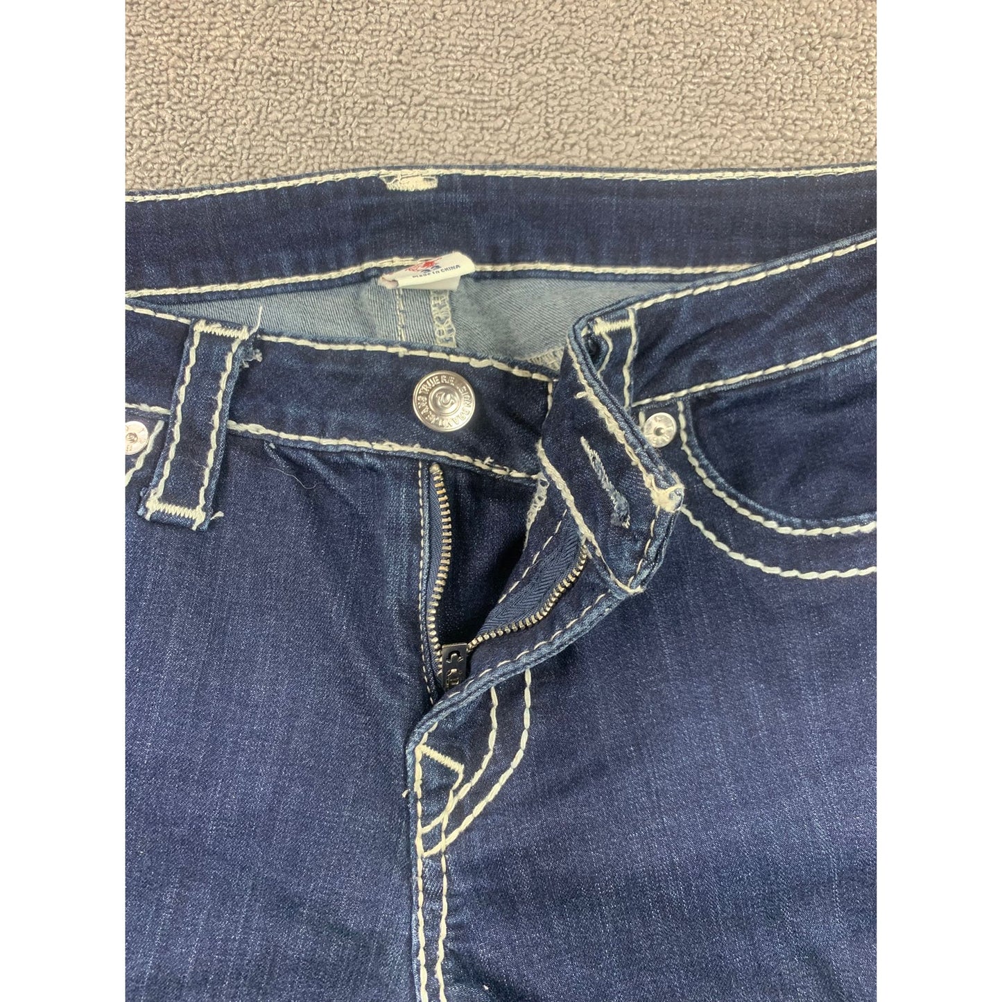 True Religion Women's 33 Blue Bobby Shorts Denim Jean Cutoffs