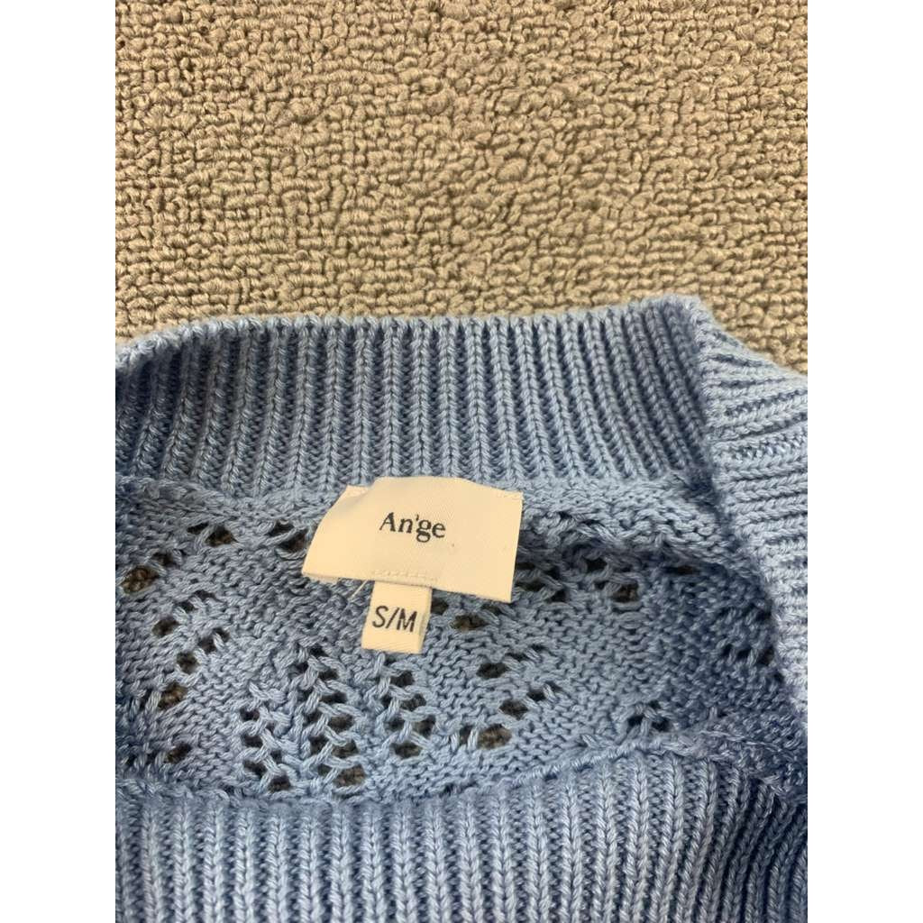 An’ge Ange Sweater Vest Women S/M Blue Open Knit Eyelet Sleeveless Preppy