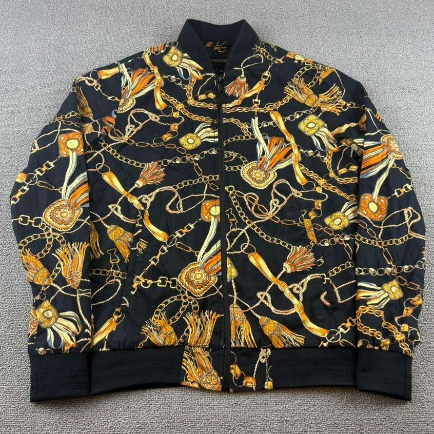 Denim & Flower Ricky Singh Mens S Baroque Chain Tassel Print Light Bomber Jacket