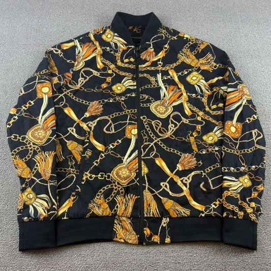 Denim & Flower Ricky Singh Mens S Baroque Chain Tassel Print Light Bomber Jacket