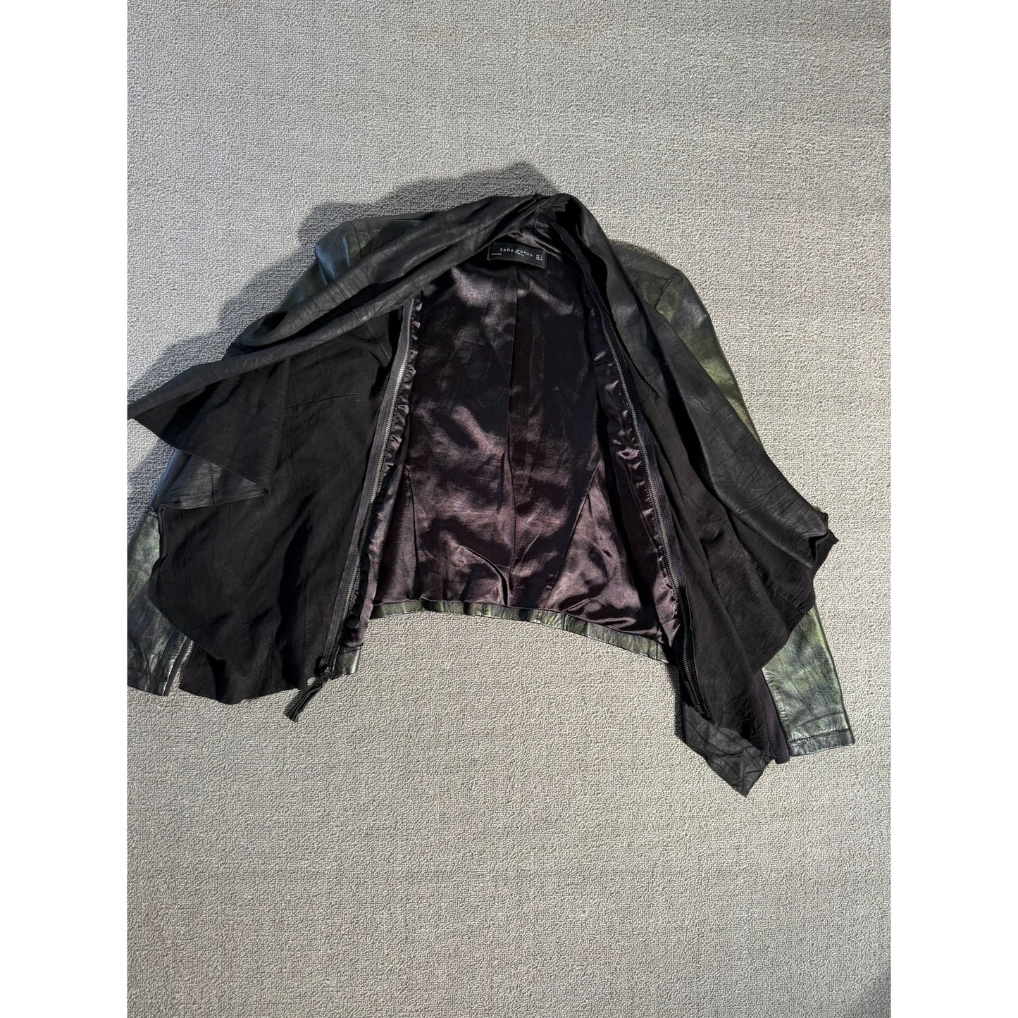 Zara Woman Black Waterfall Draped Leather Jacket S Fall Goth