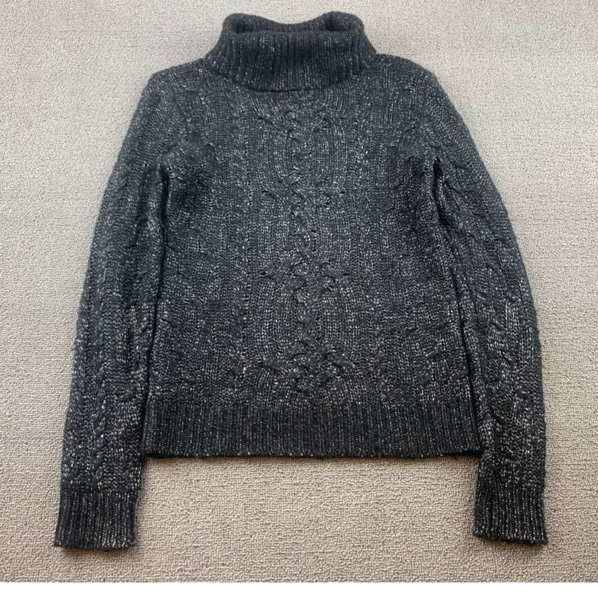 RALPH LAUREN Women's Extra Small Gray Cable Blend Pullover Sweater Turtle Neck
