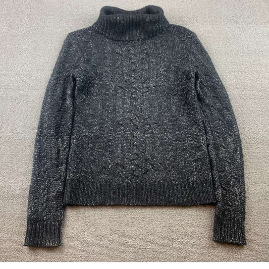 RALPH LAUREN Women's Extra Small Gray Cable Blend Pullover Sweater Turtle Neck