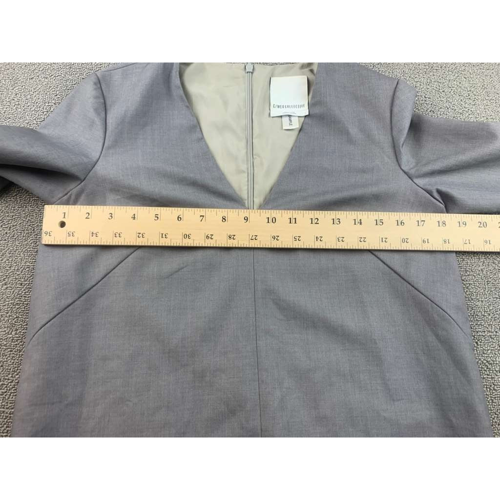 C/MEO Collective Shift Dress Sample Women S Gray V Neck Long Sleeve Minimalist