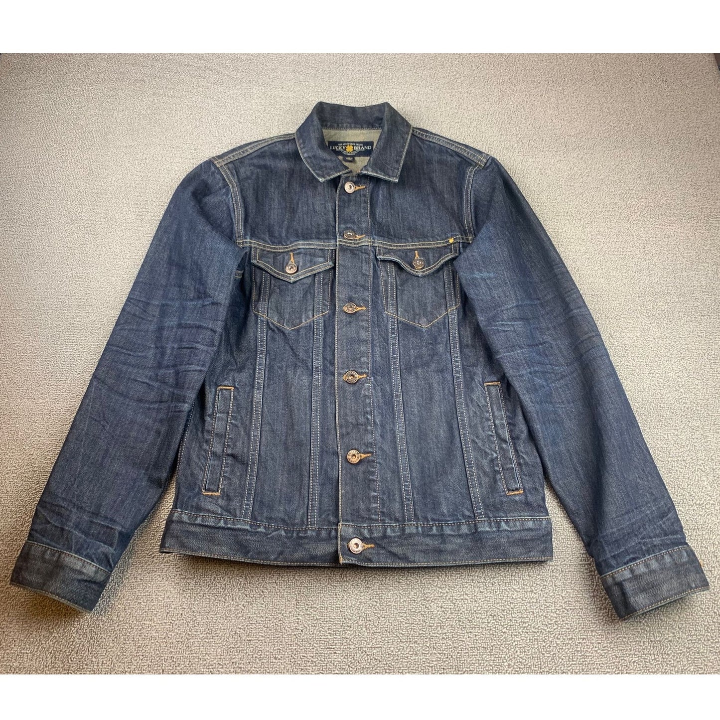 Lucky Brand Men’s Small Lakewood Blue Denim Jacket Trucker Style Button Up