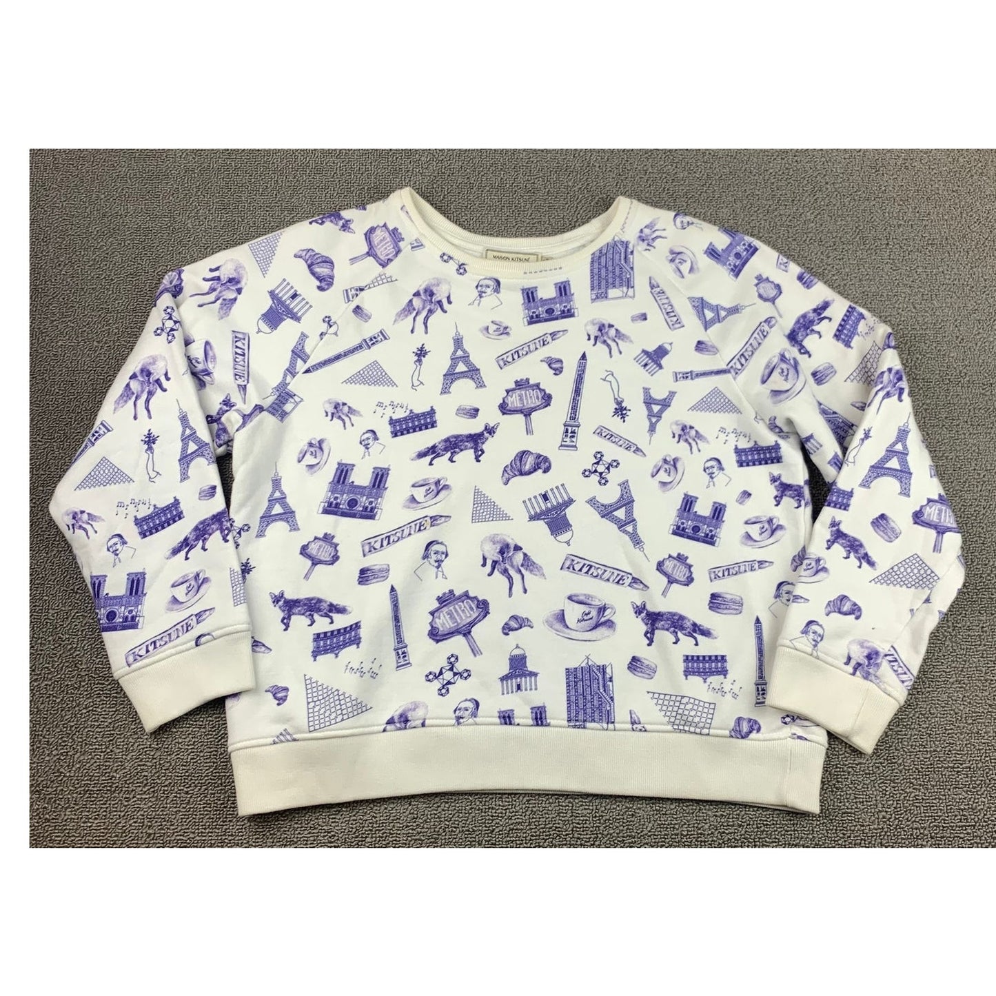 Maison Kitsune Map Print Paris Sights Sweatshirt Sweater All Over Blue Fox Small
