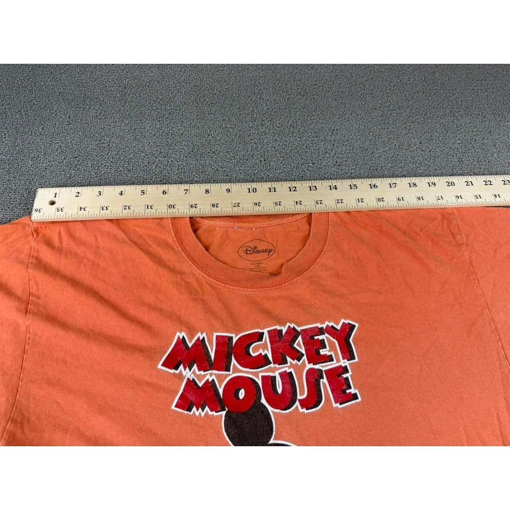 Disney T Shirt Men L Orange Mickey Mouse Graphic Short Sleeve Cotton Crewneck